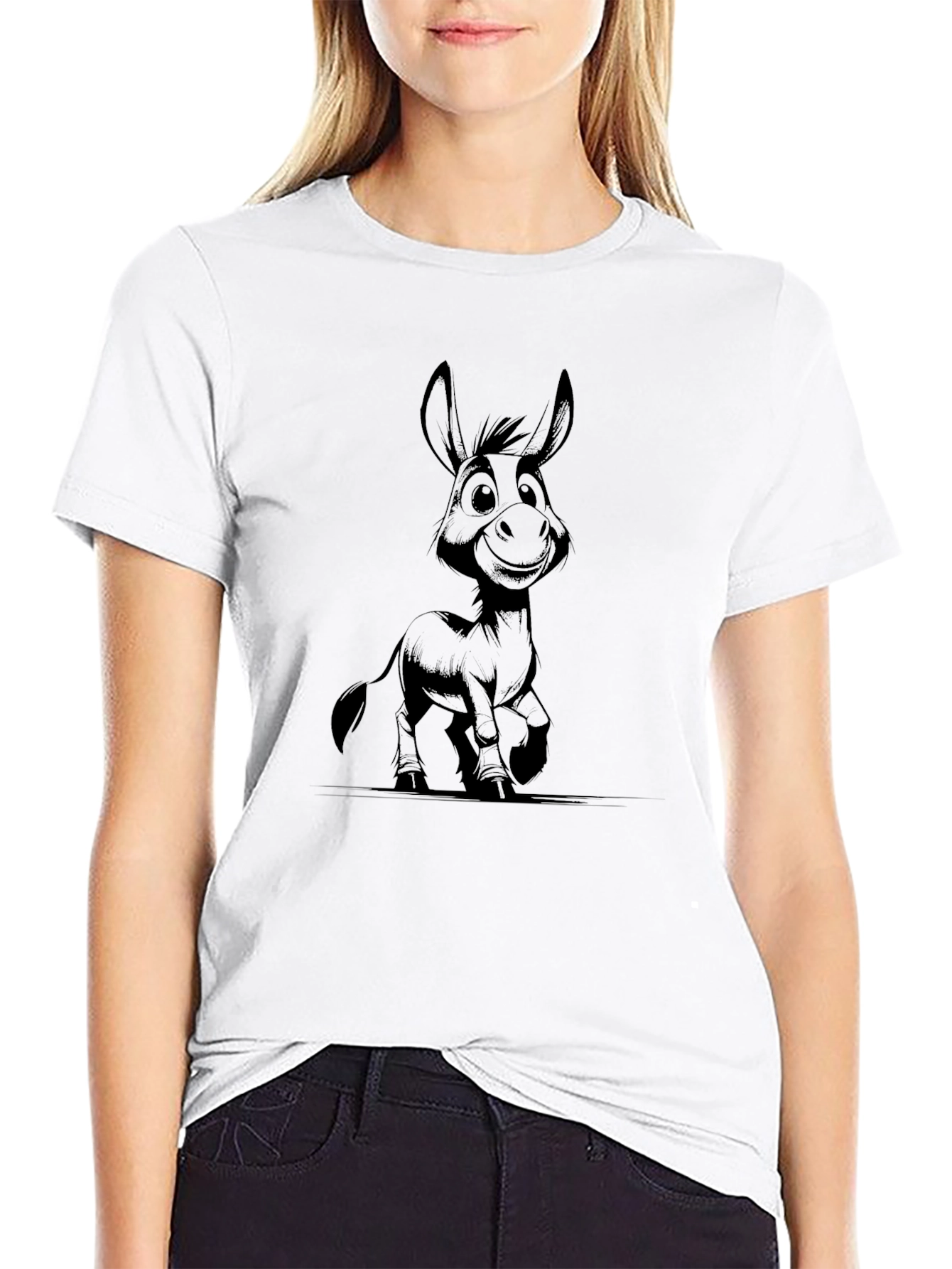 Cartoon Donkey Black T-Shirt