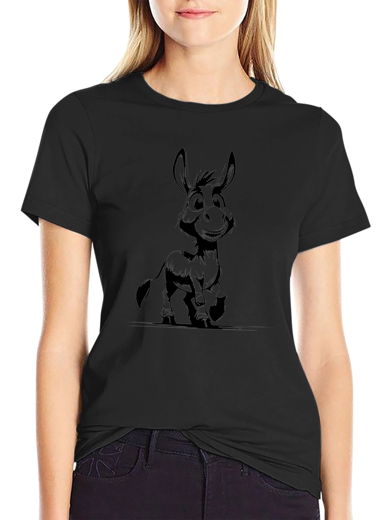 Cartoon Donkey Black T-Shirt