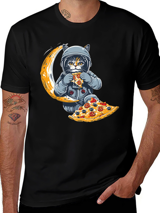 Astronaut Cat Pizza Moon T-Shirt
