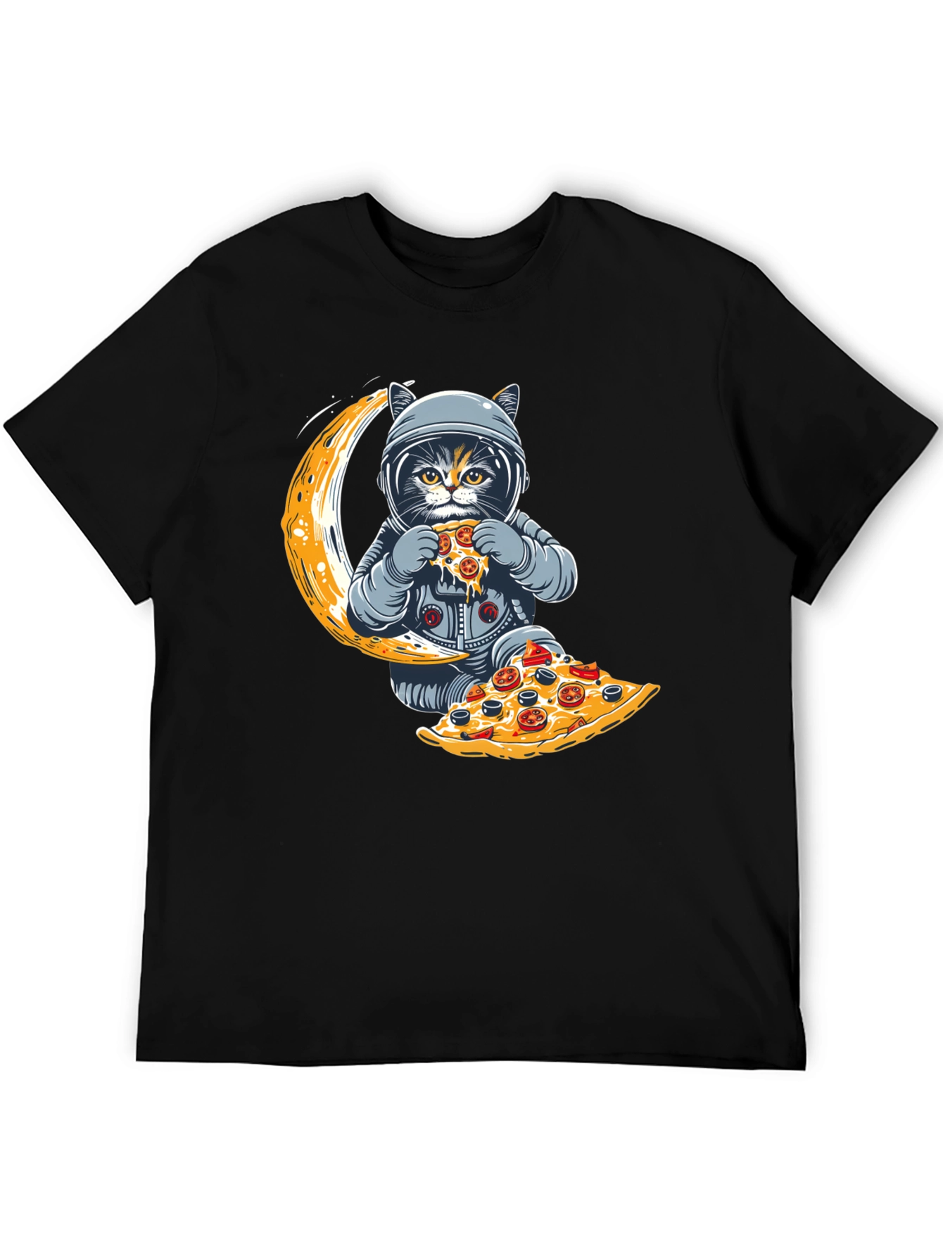 Astronaut Cat Pizza Moon T-Shirt