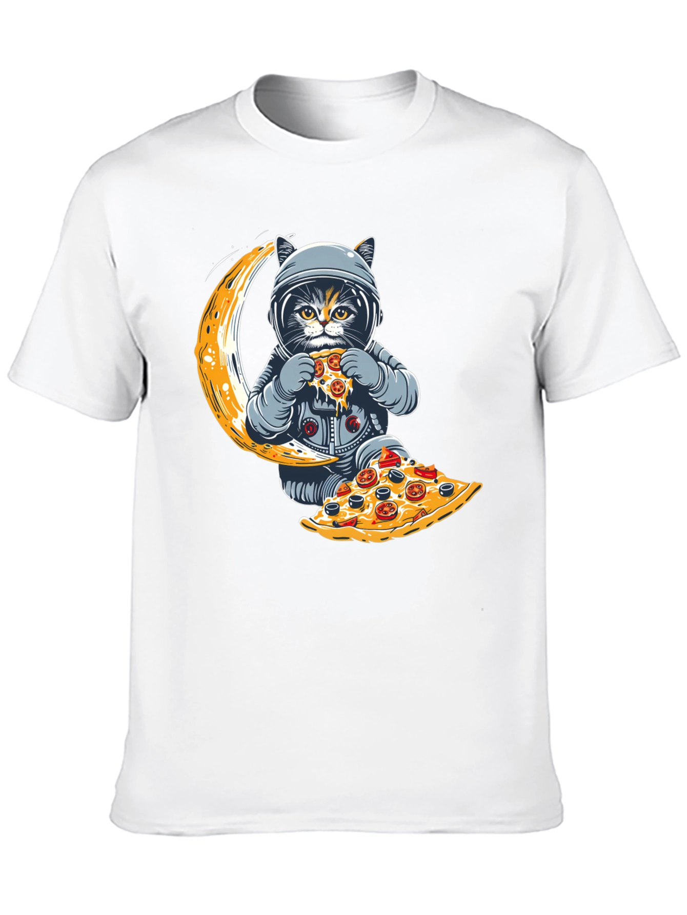 Astronaut Cat Pizza Moon T-Shirt