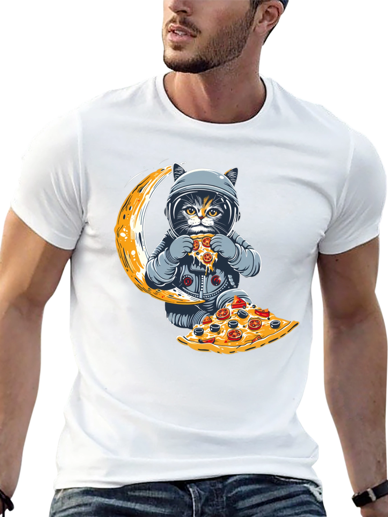 Astronaut Cat Pizza Moon T-Shirt