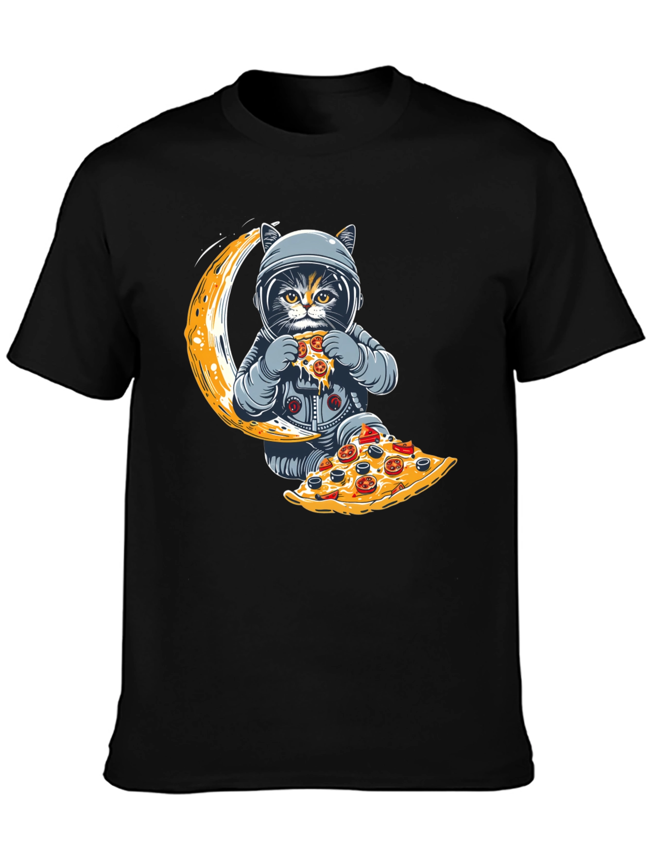 Astronaut Cat Pizza Moon T-Shirt