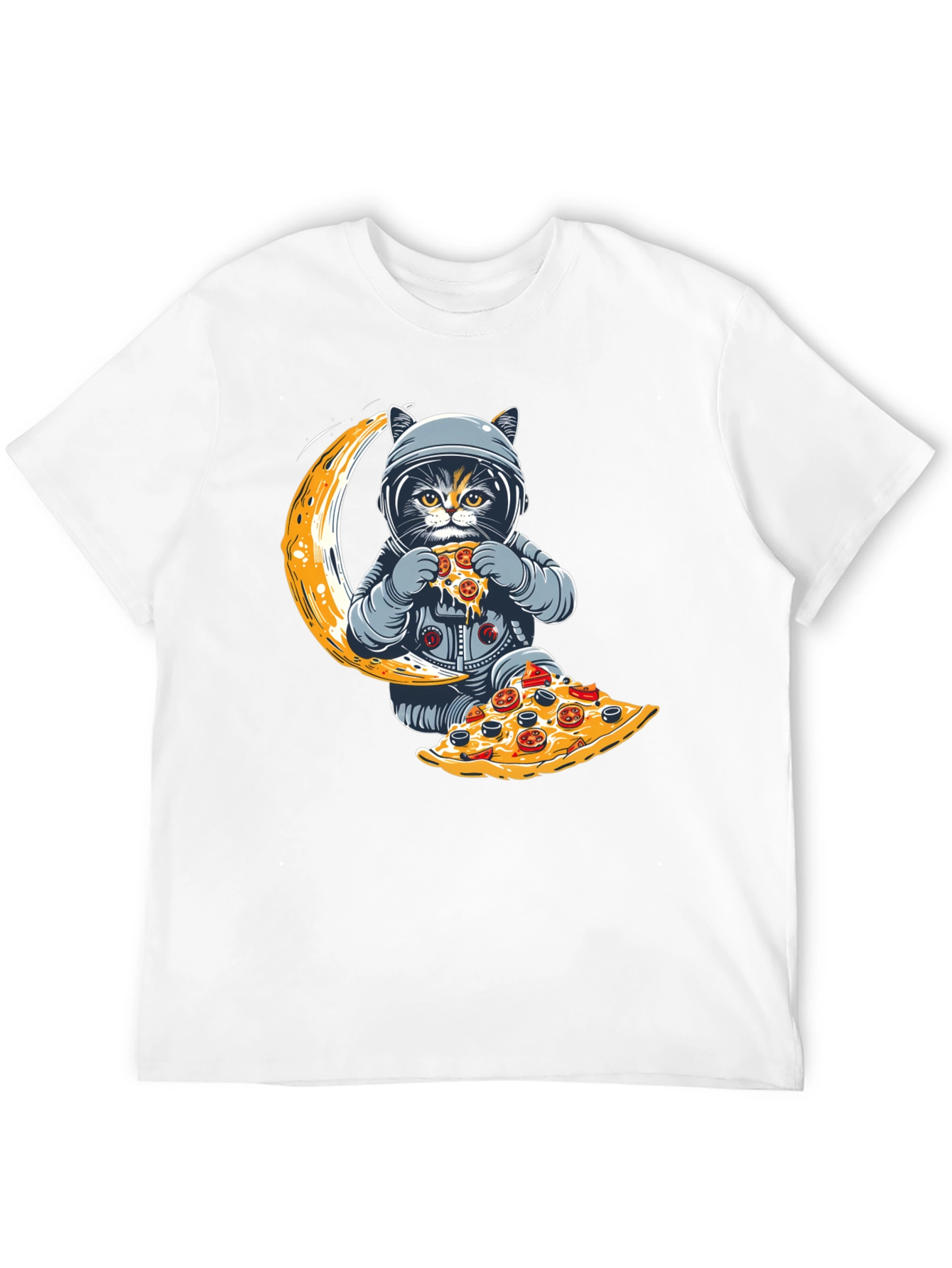 Astronaut Cat Pizza Moon T-Shirt