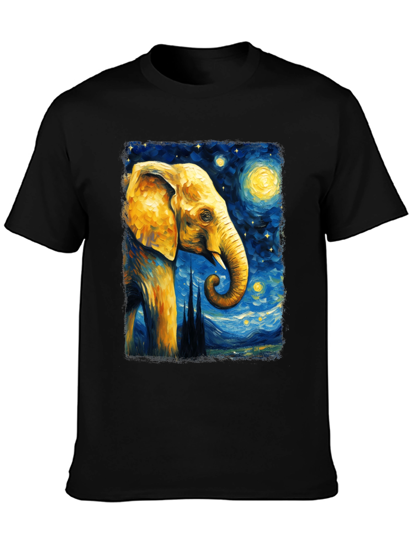 Starry Night Elephant Graphic T-Shirt - Unique Art Tee