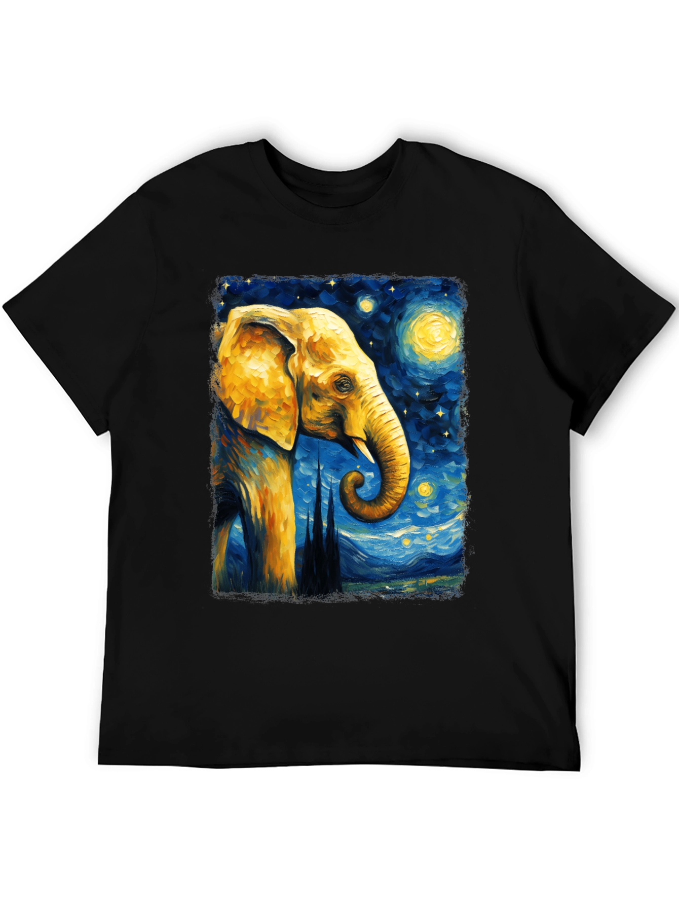 Starry Night Elephant Graphic T-Shirt - Unique Art Tee