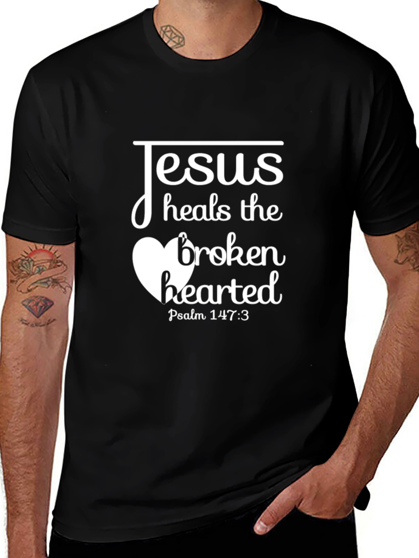 Jesus Heals the Broken Hearted Black T-Shirt