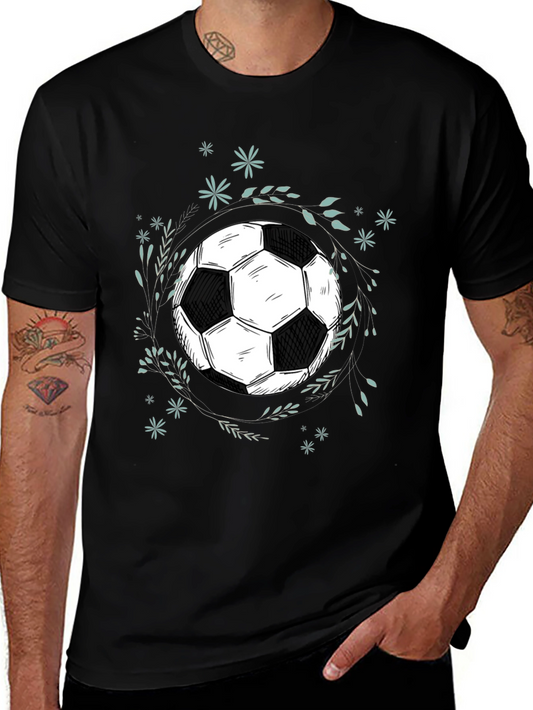 Soccer Ball Graphic Tee - Black Cotton Blend