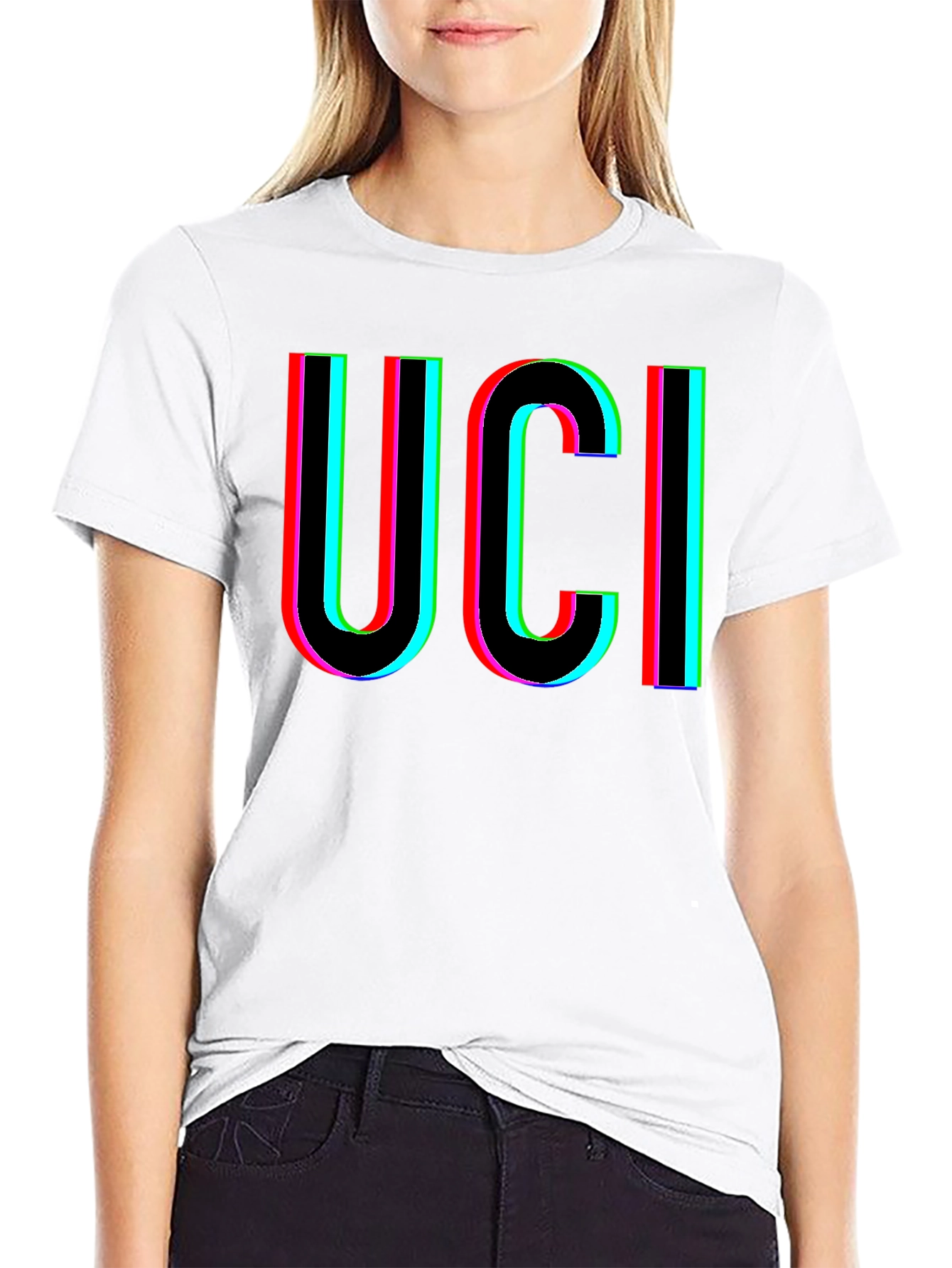 UCI Retro Glitch Graphic Black T-Shirt