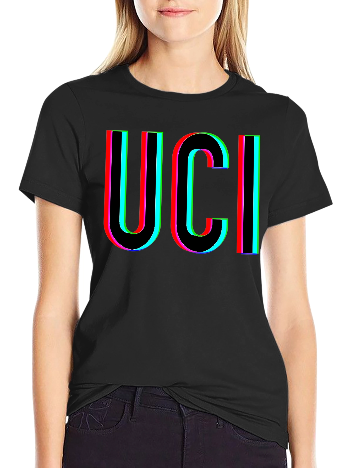 UCI Retro Glitch Graphic Black T-Shirt