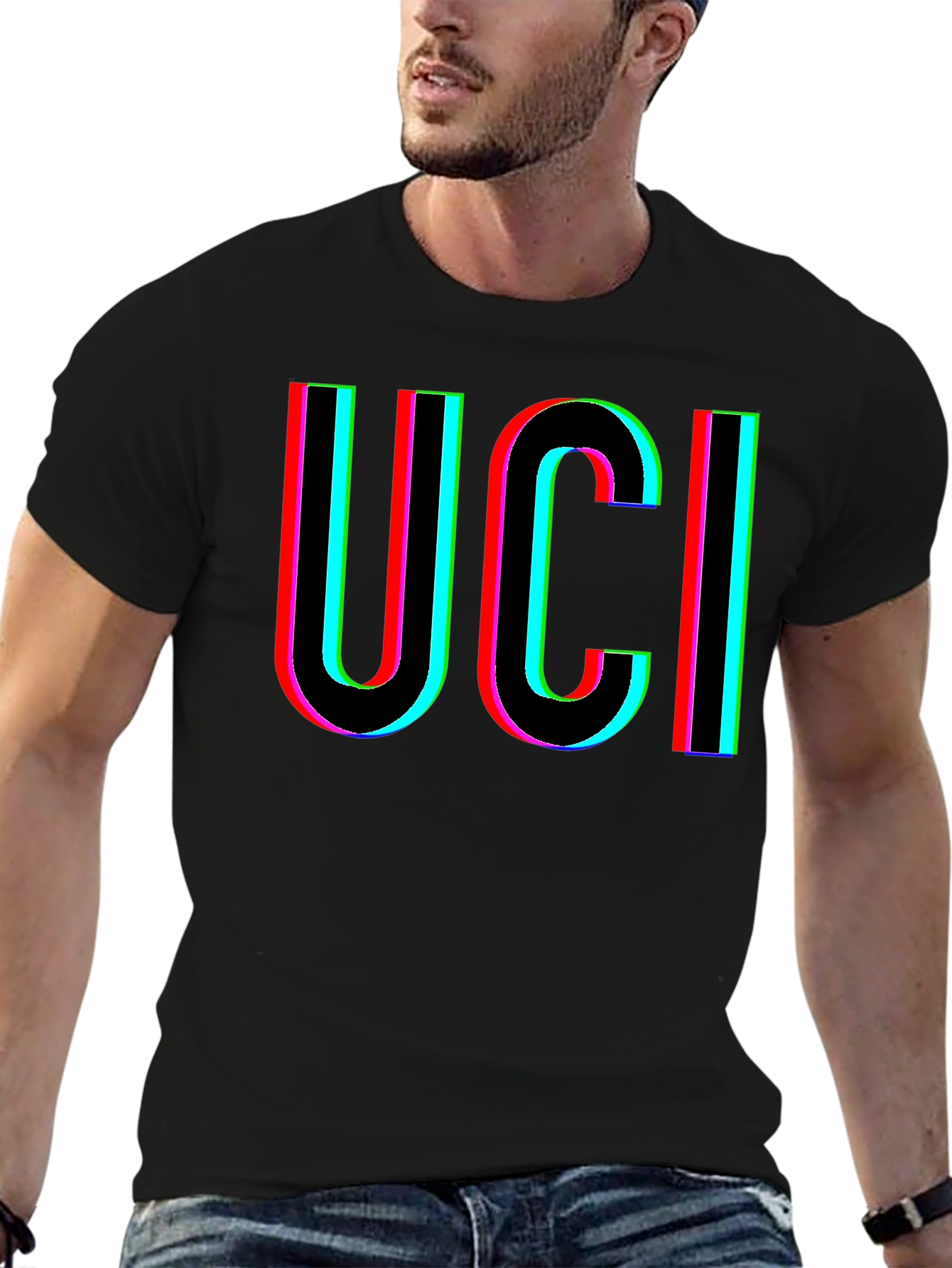 UCI Retro Glitch Graphic Black T-Shirt