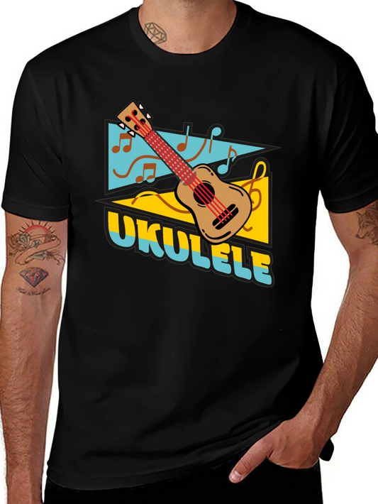Ukulele Graphic Print Black T-shirt