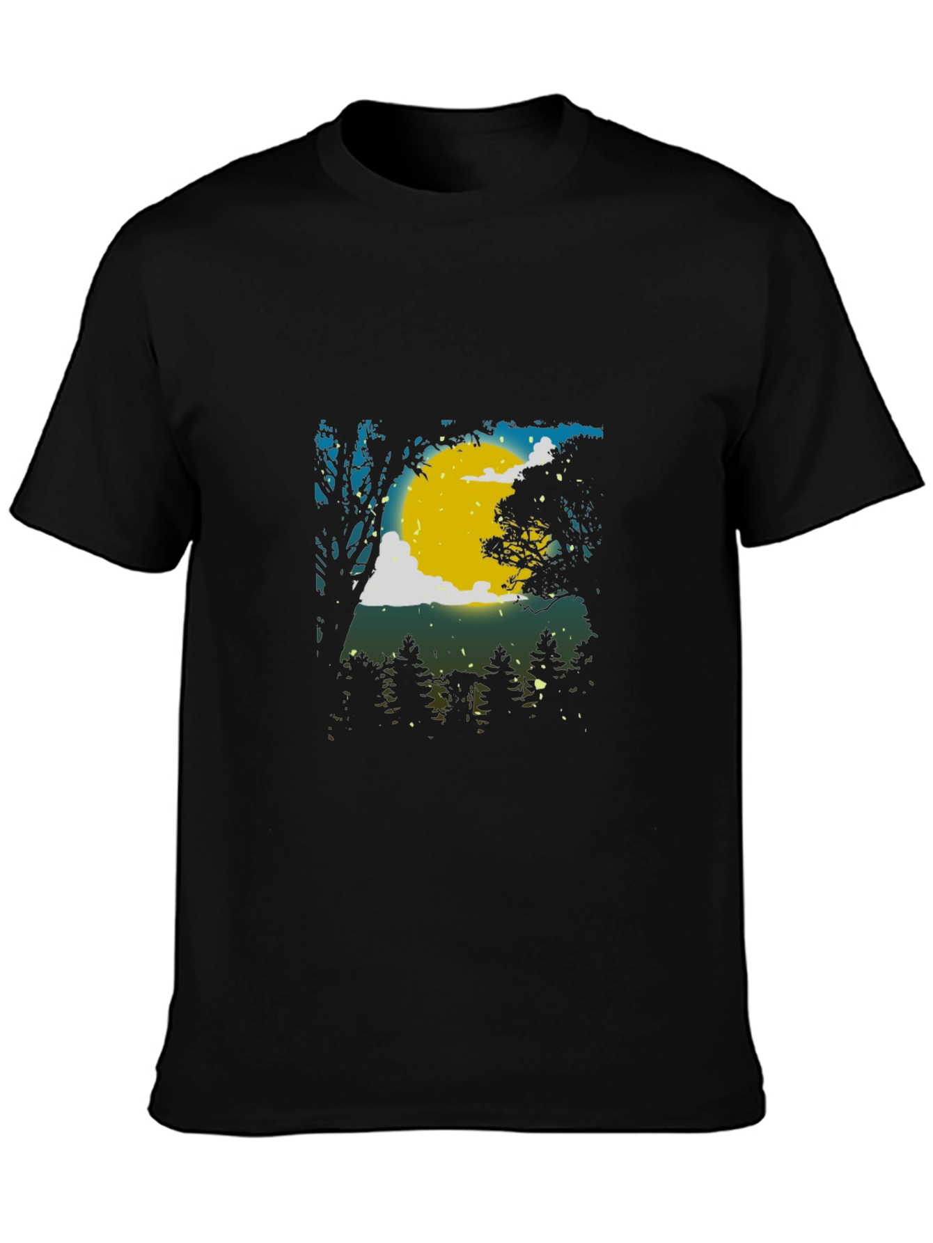 Moonlit Forest Graphic Tee - Black Cotton Blend