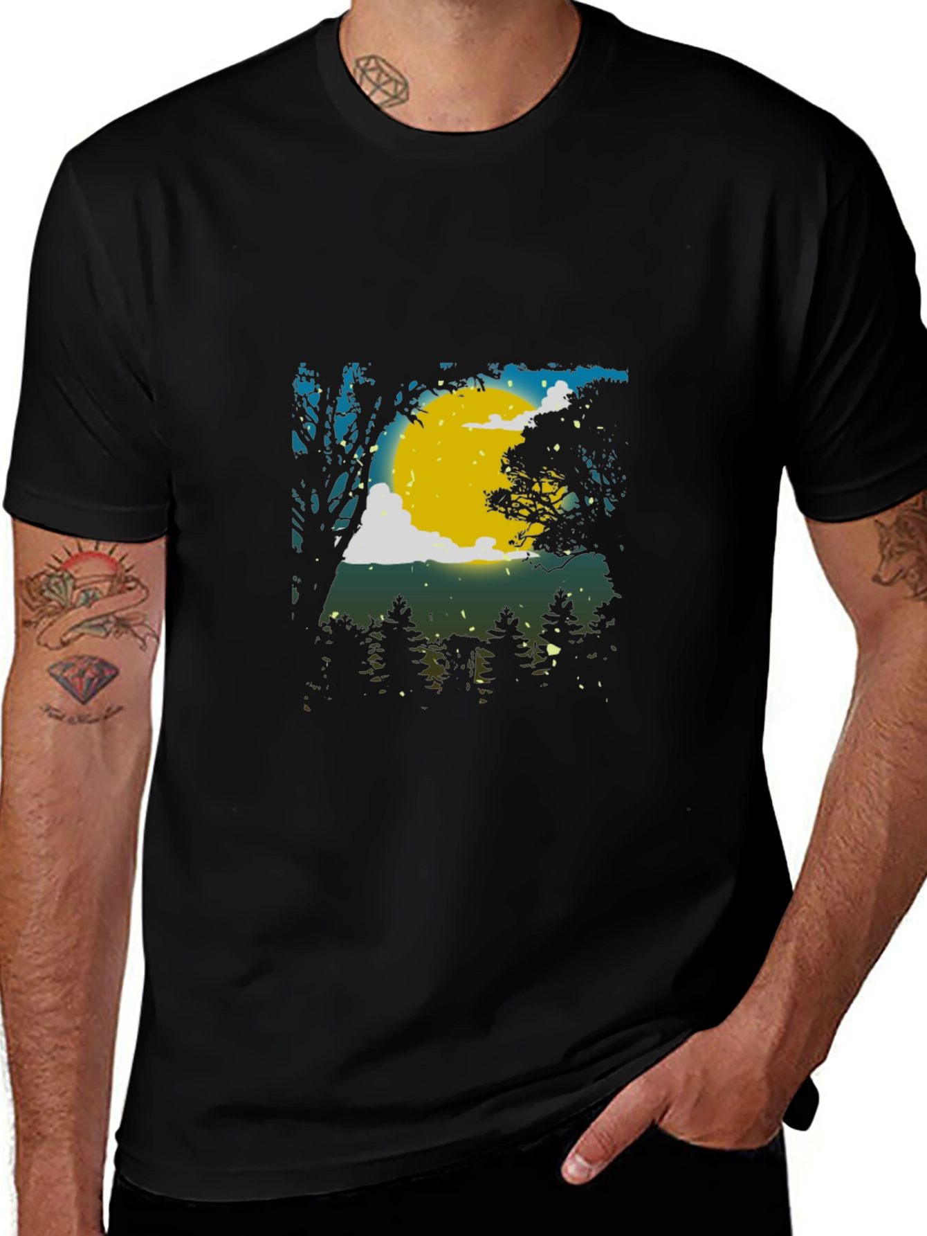 Moonlit Forest Graphic Tee - Black Cotton Blend