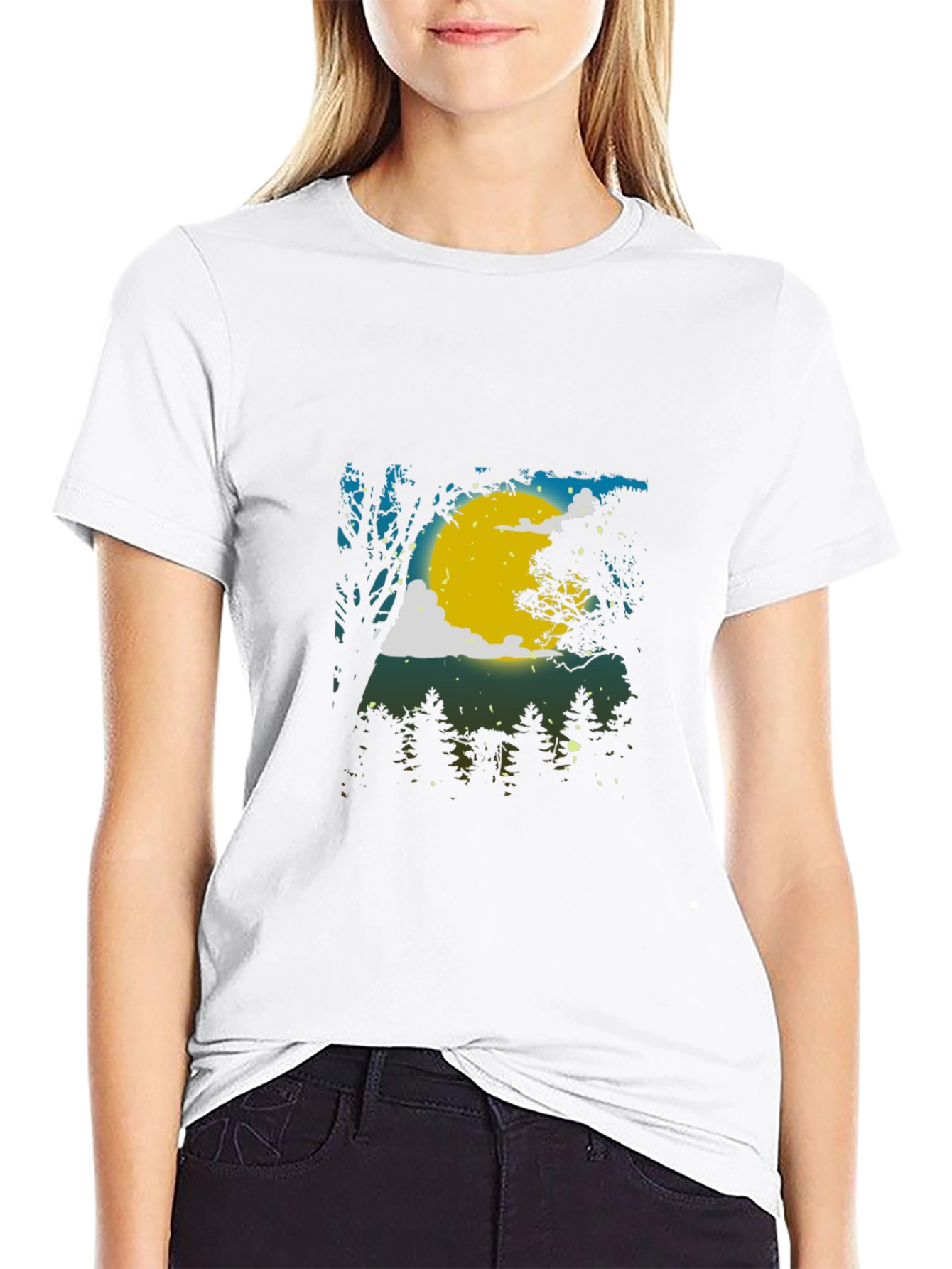 Moonlit Forest Graphic Tee - Black Cotton Blend