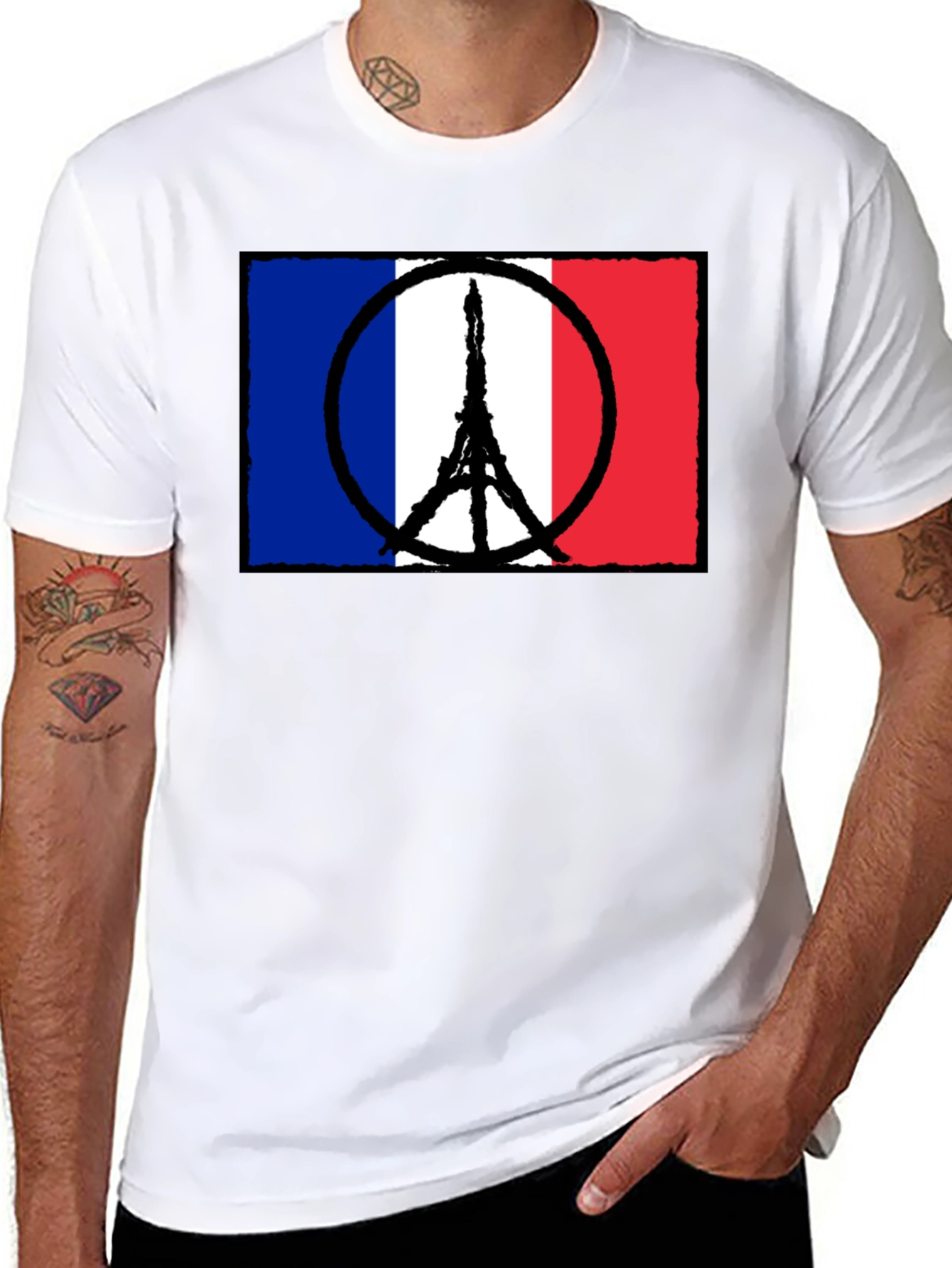 France Flag Peace Sign Eiffel Tower T-Shirt