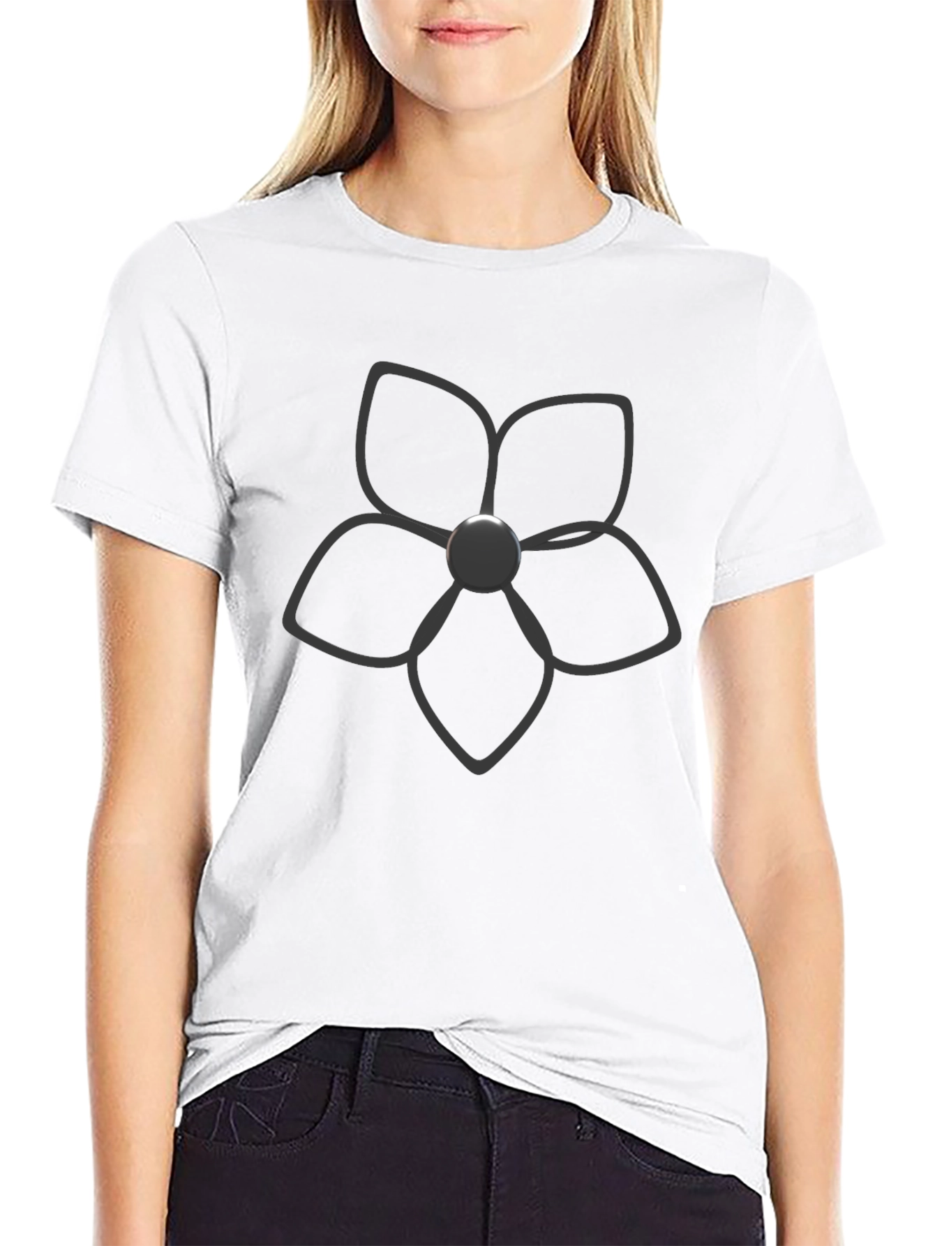 Black T-Shirt with Floral Graphic