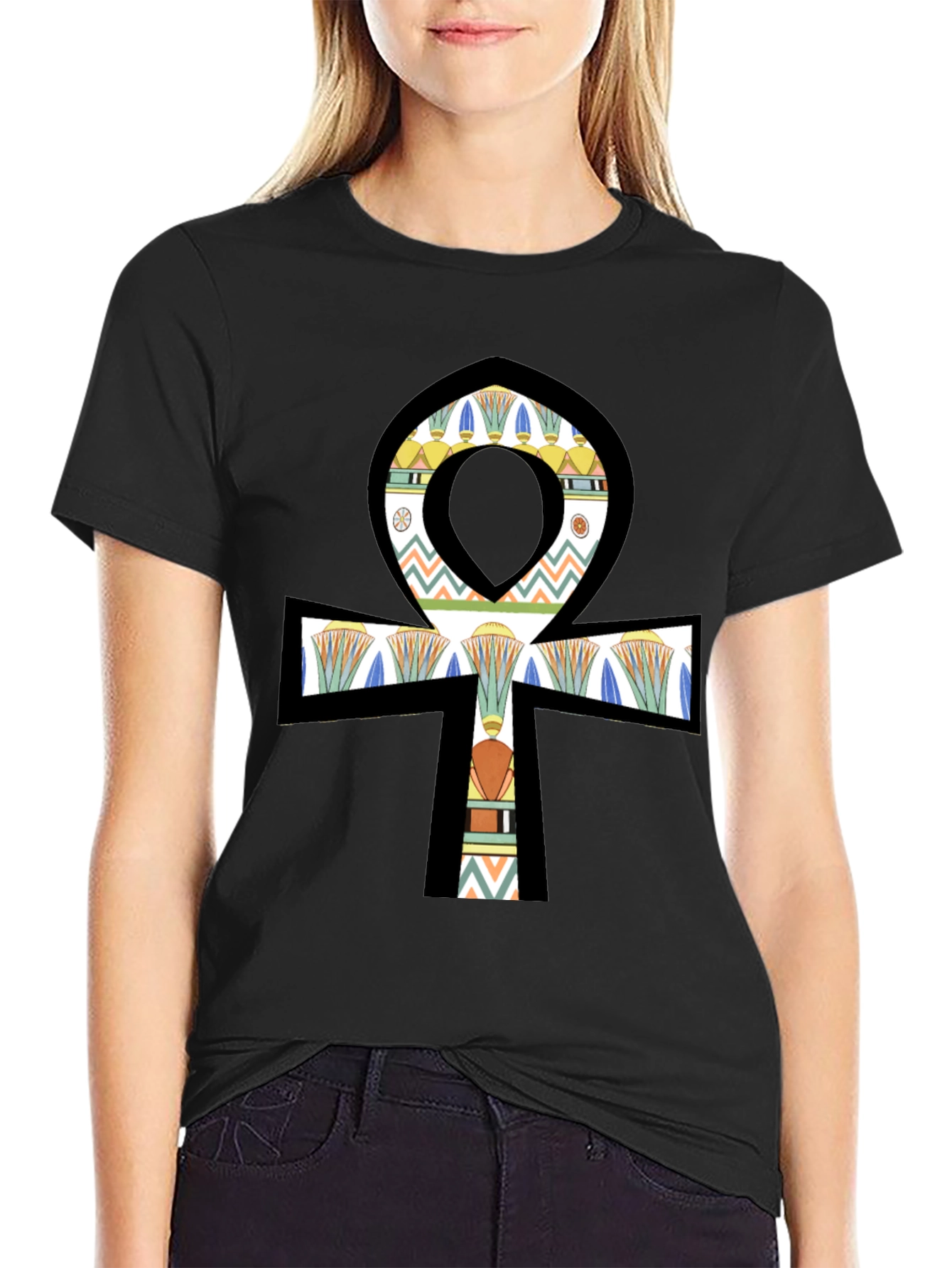 Egyptian Ankh Graphic Tee - Black Cotton Shirt