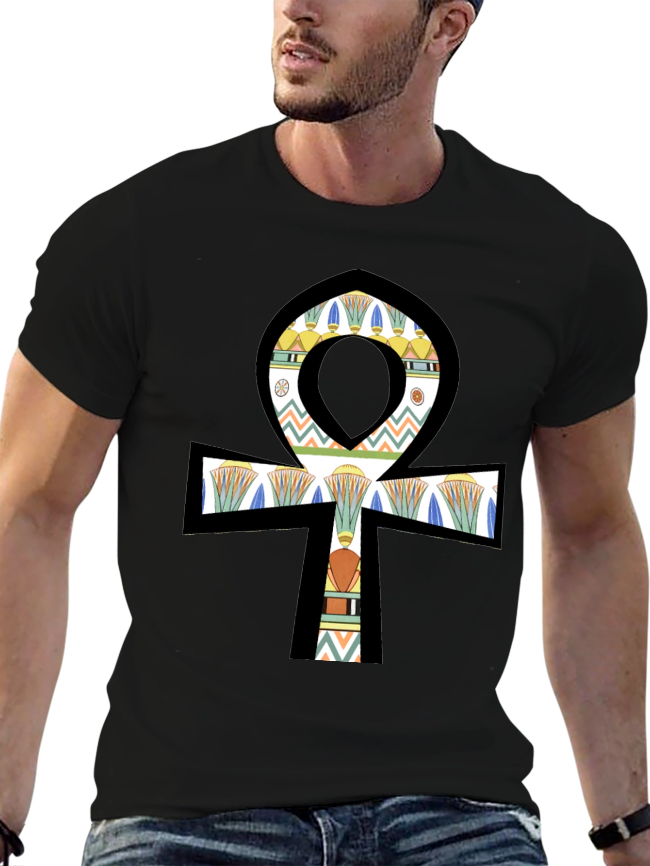 Egyptian Ankh Graphic Tee - Black Cotton Shirt