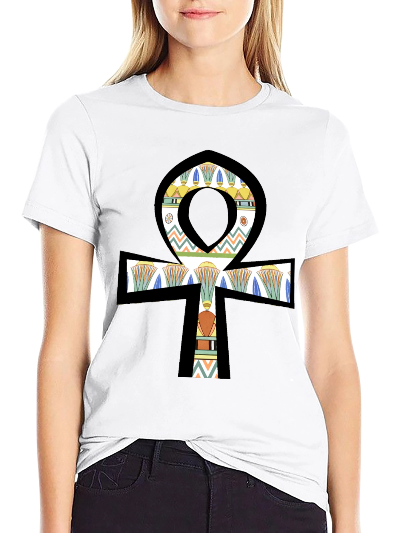 Egyptian Ankh Graphic Tee - Black Cotton Shirt