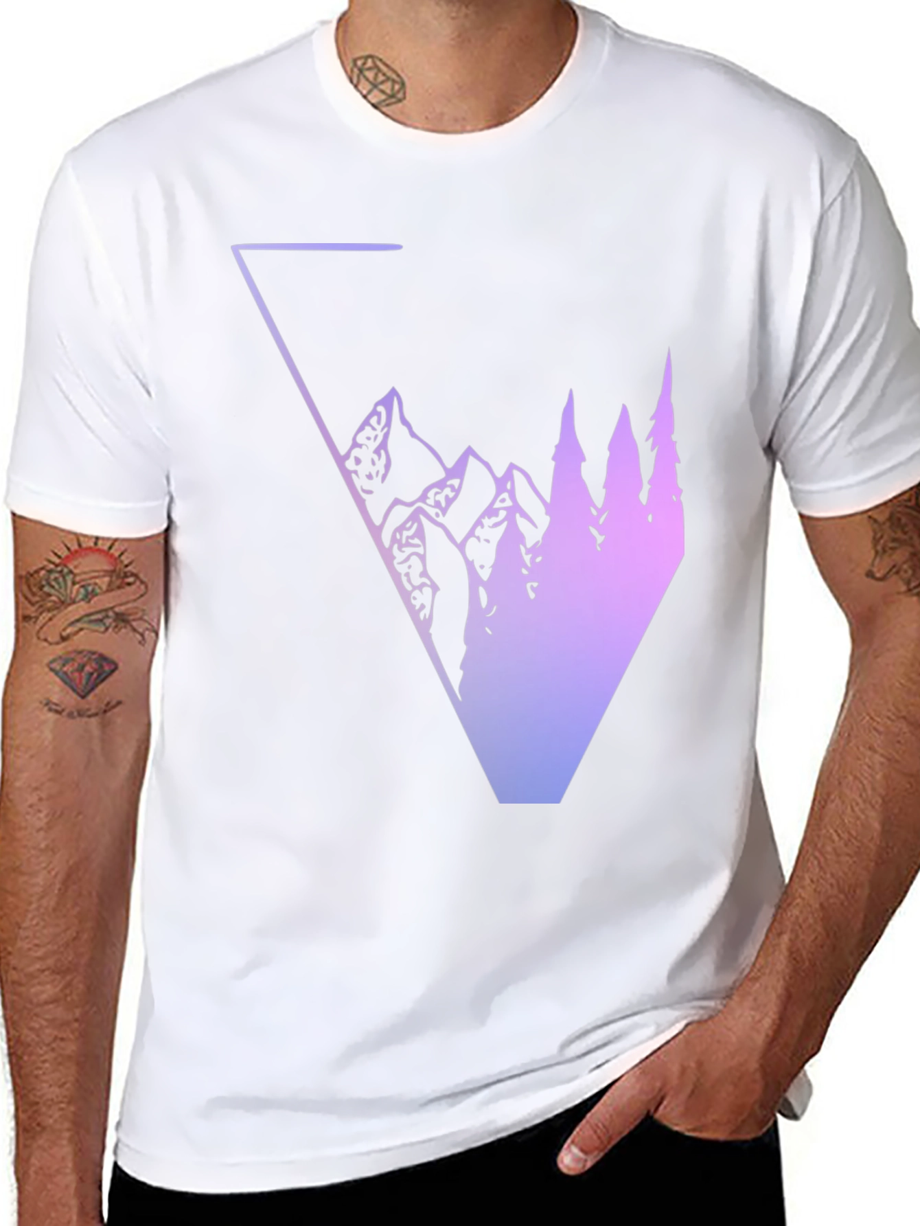 Geometric Mountain & Tree Graphic Tee