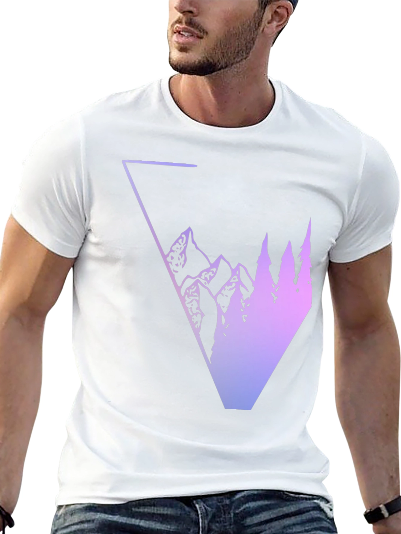 Geometric Mountain & Tree Graphic Tee