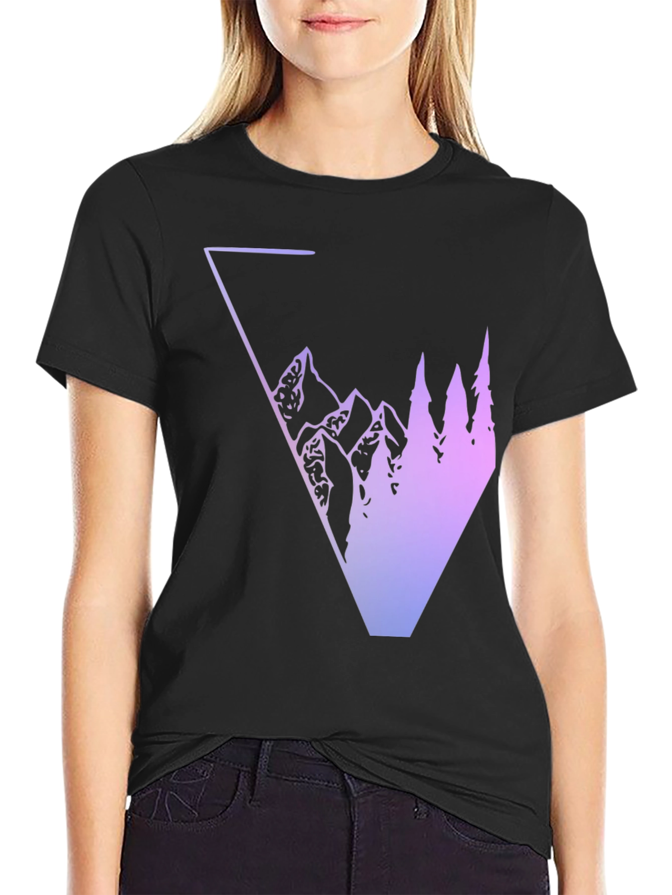 Geometric Mountain & Tree Graphic Tee