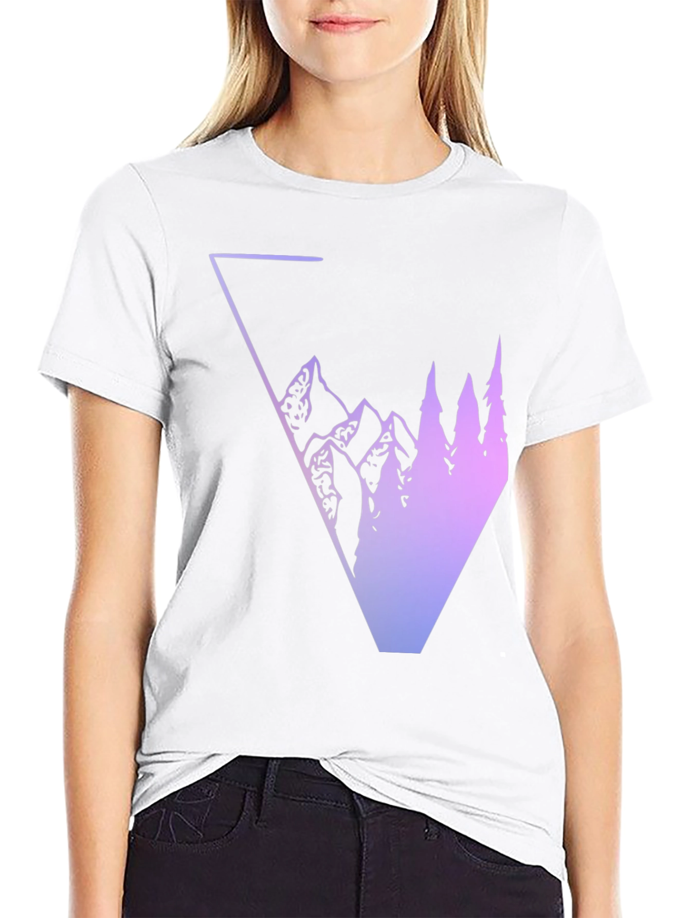 Geometric Mountain & Tree Graphic Tee