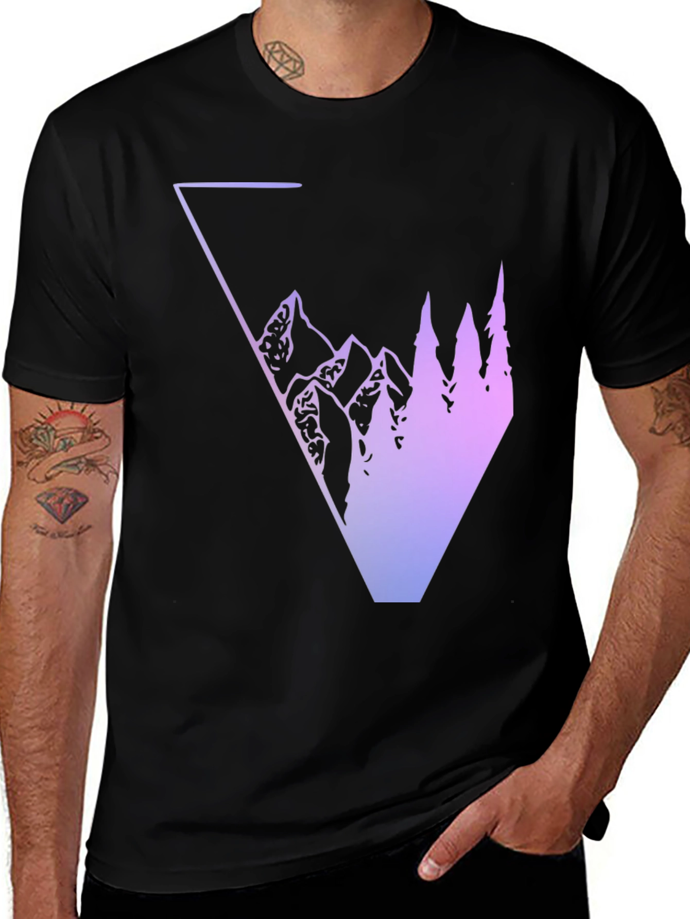 Geometric Mountain & Tree Graphic Tee