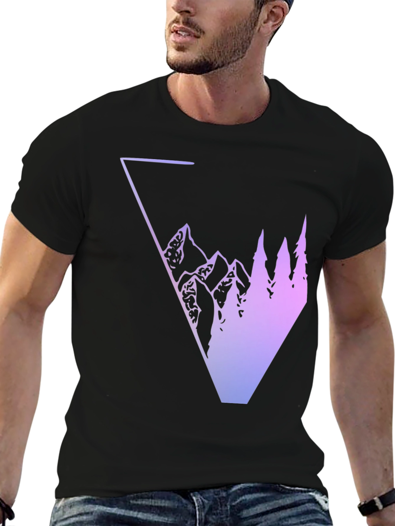 Geometric Mountain & Tree Graphic Tee