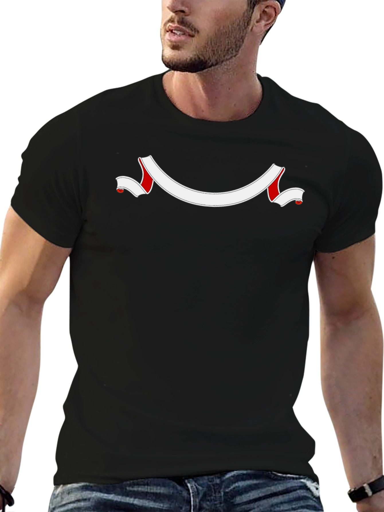Mens Black T-Shirt with Customizable Banner Design