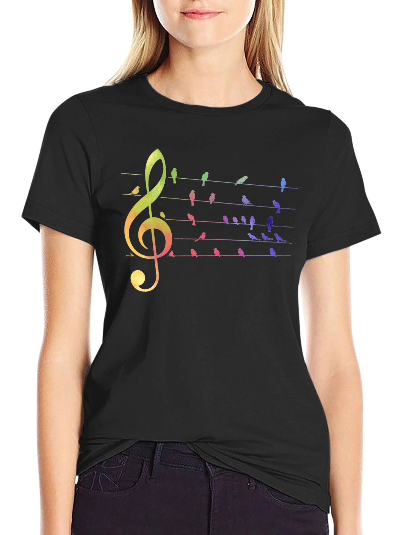 Rainbow Bird Music Note Graphic Tee