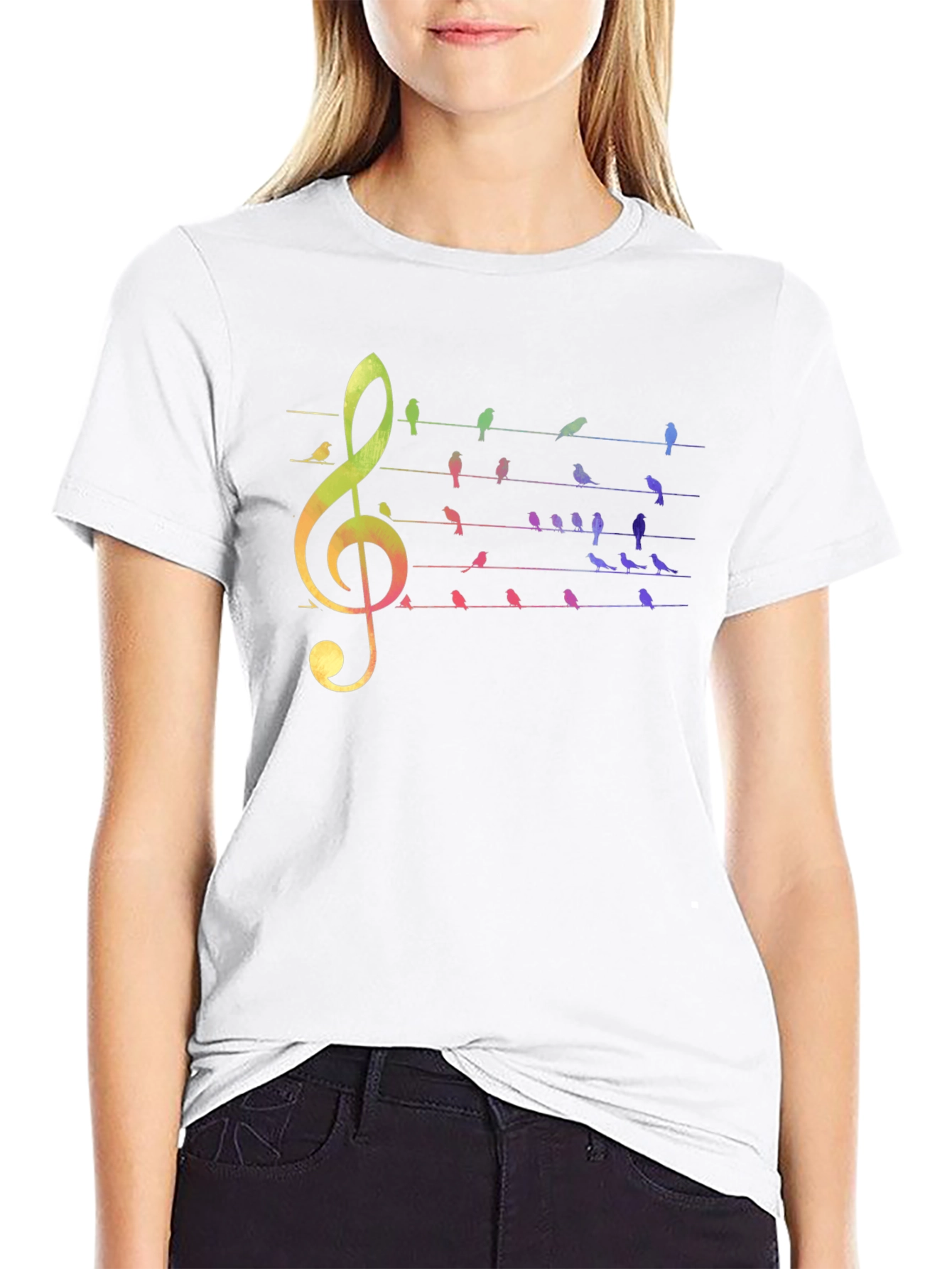 Rainbow Bird Music Note Graphic Tee