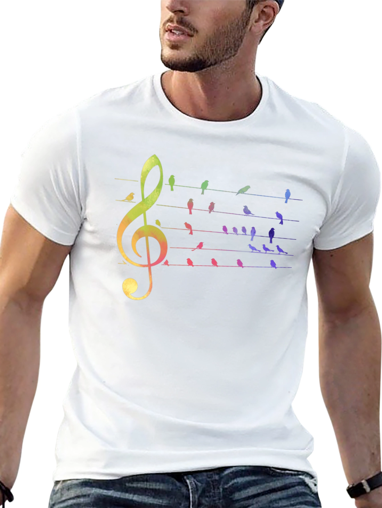 Rainbow Bird Music Note Graphic Tee