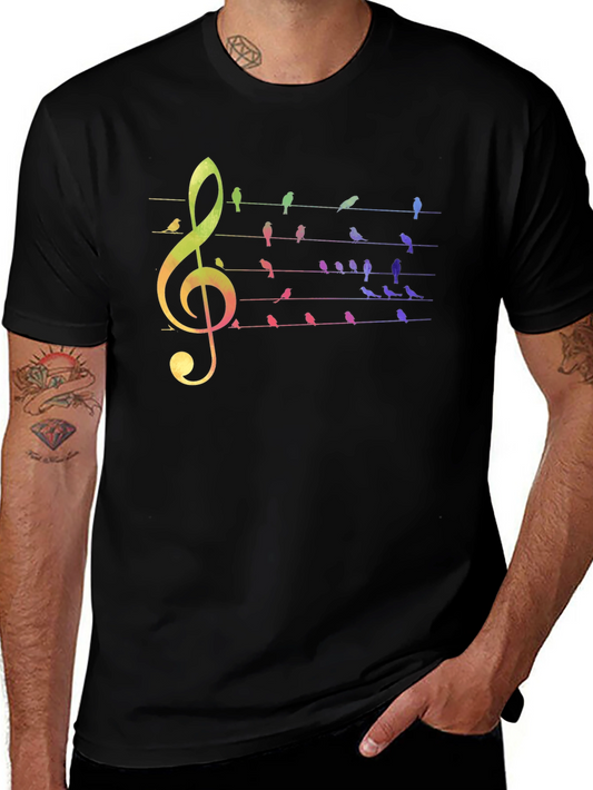 Rainbow Bird Music Note Graphic Tee
