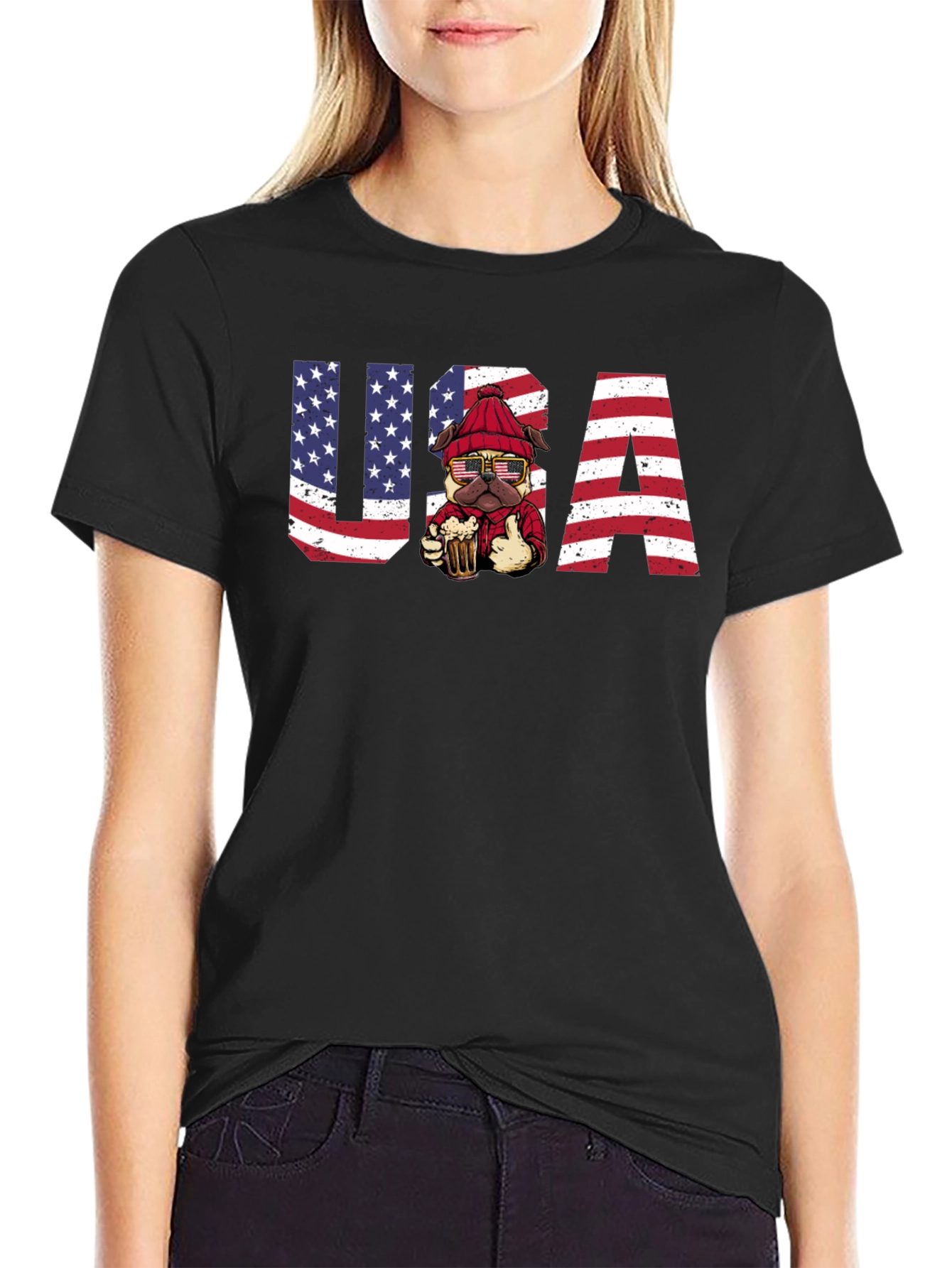 USA Patriotic Pug Beer T-Shirt