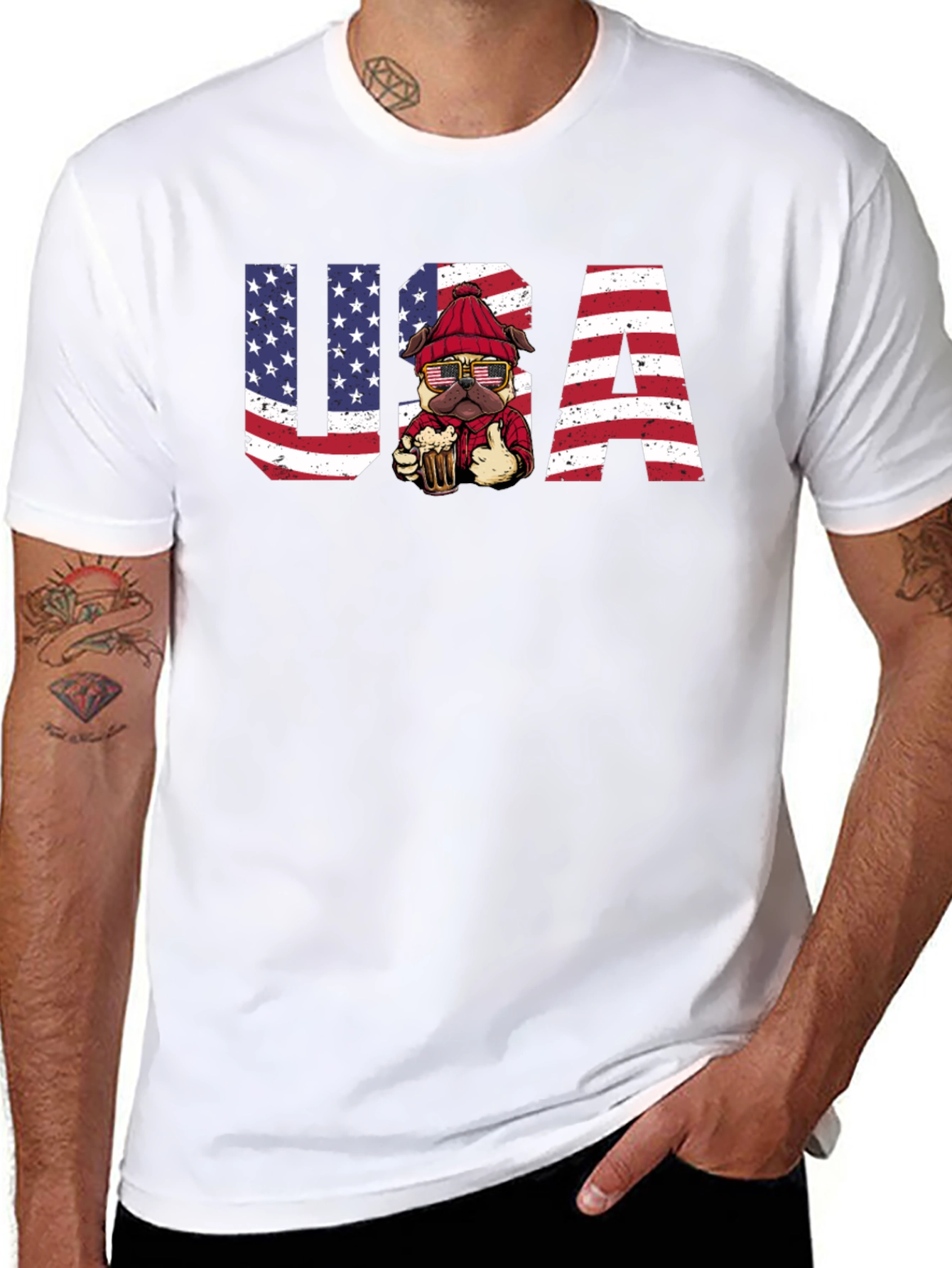 USA Patriotic Pug Beer T-Shirt