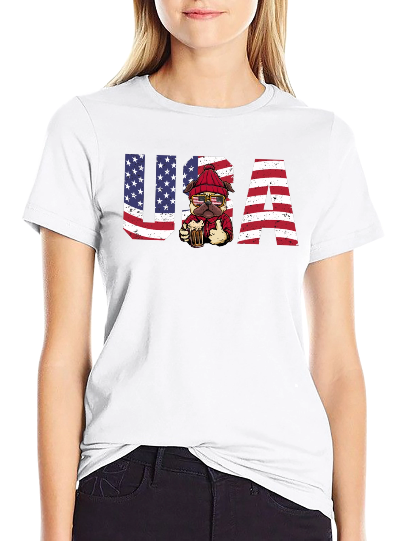 USA Patriotic Pug Beer T-Shirt
