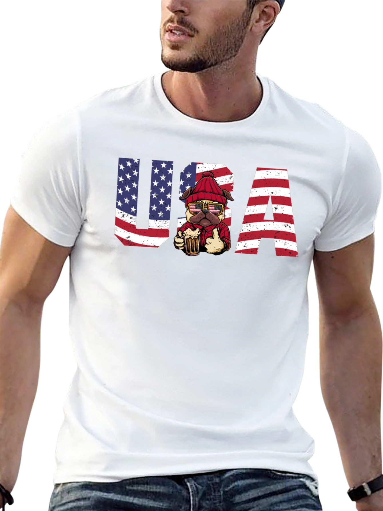 USA Patriotic Pug Beer T-Shirt
