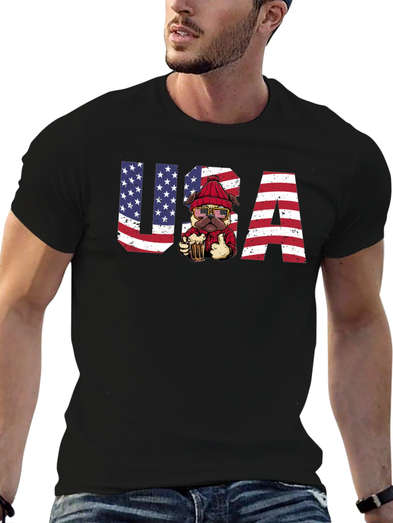 USA Patriotic Pug Beer T-Shirt