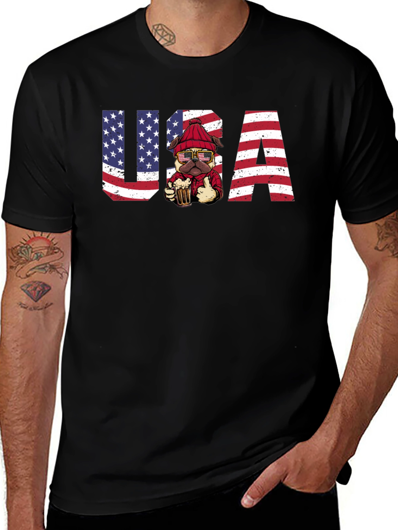 USA Patriotic Pug Beer T-Shirt