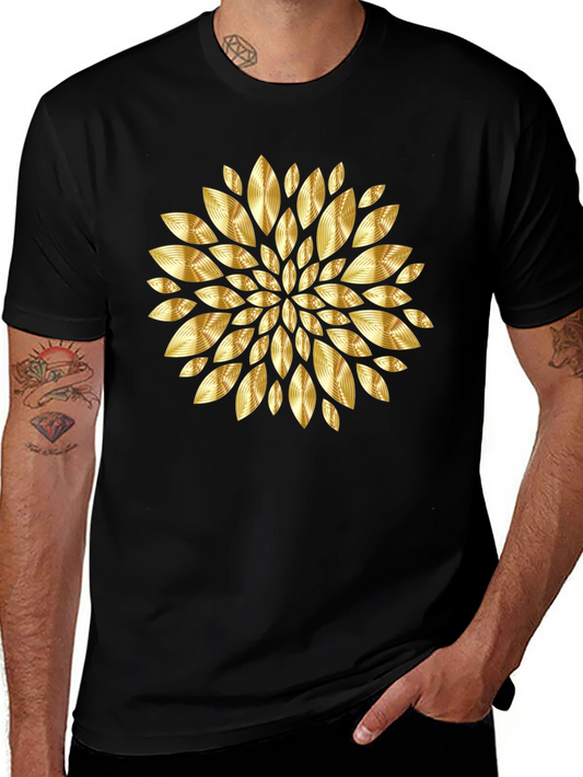 Gold Floral Pattern Black T-Shirt