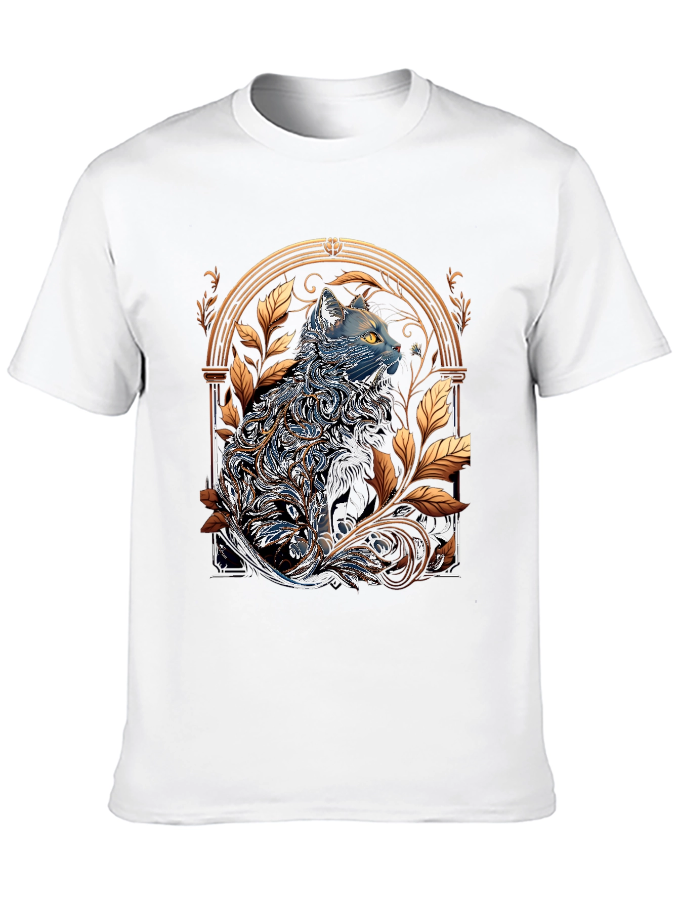 Ornate Cat Design Black T-Shirt