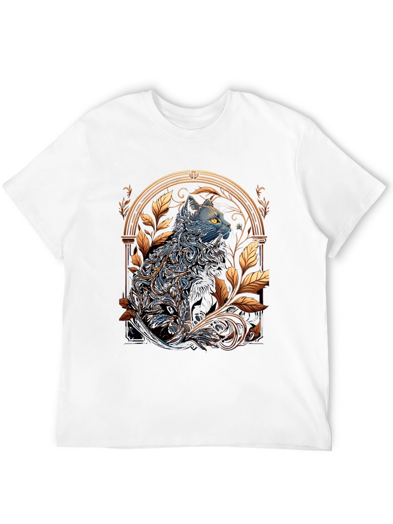Ornate Cat Design Black T-Shirt