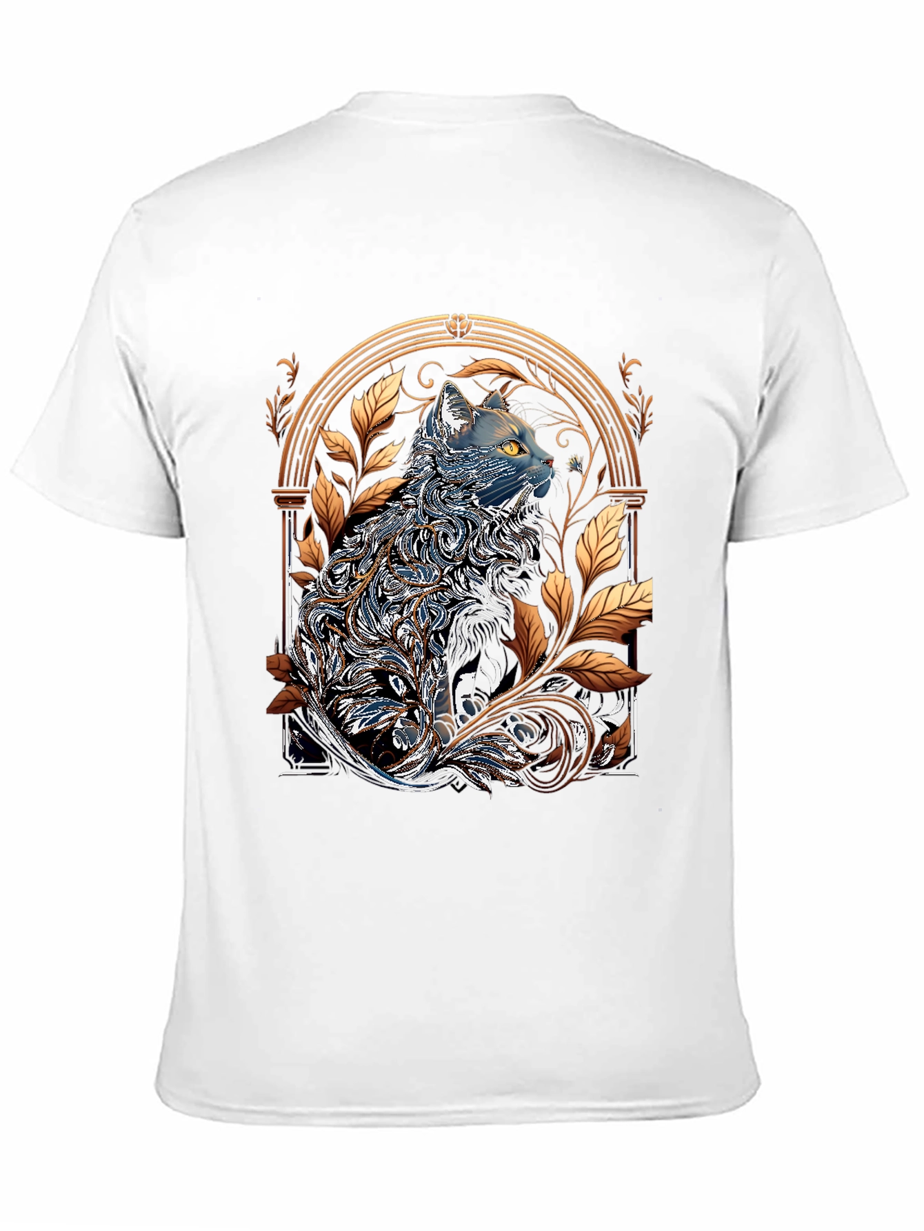 Ornate Cat Design Black T-Shirt