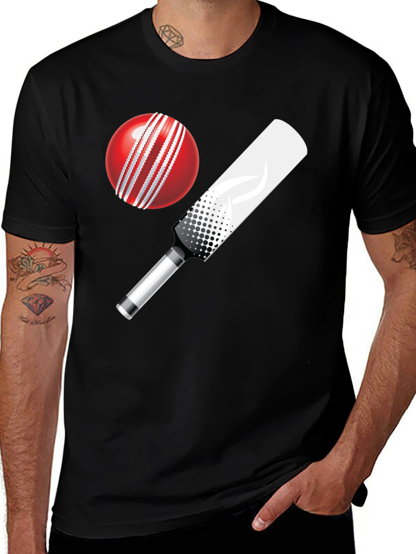 Cricket Ball and Bat Graphic T-Shirt