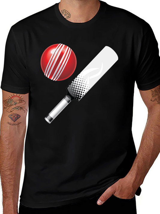 Cricket Ball and Bat Graphic T-Shirt