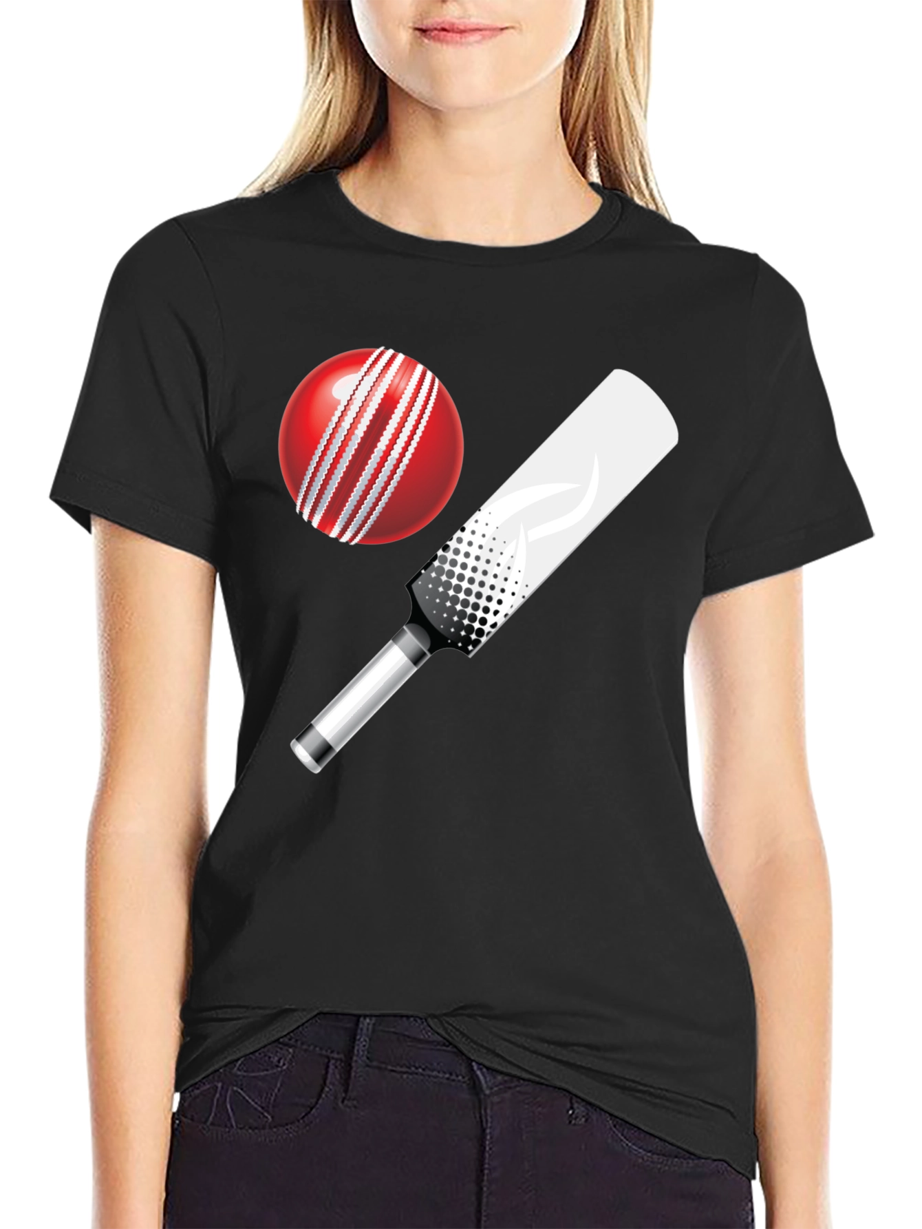 Cricket Ball and Bat Graphic T-Shirt