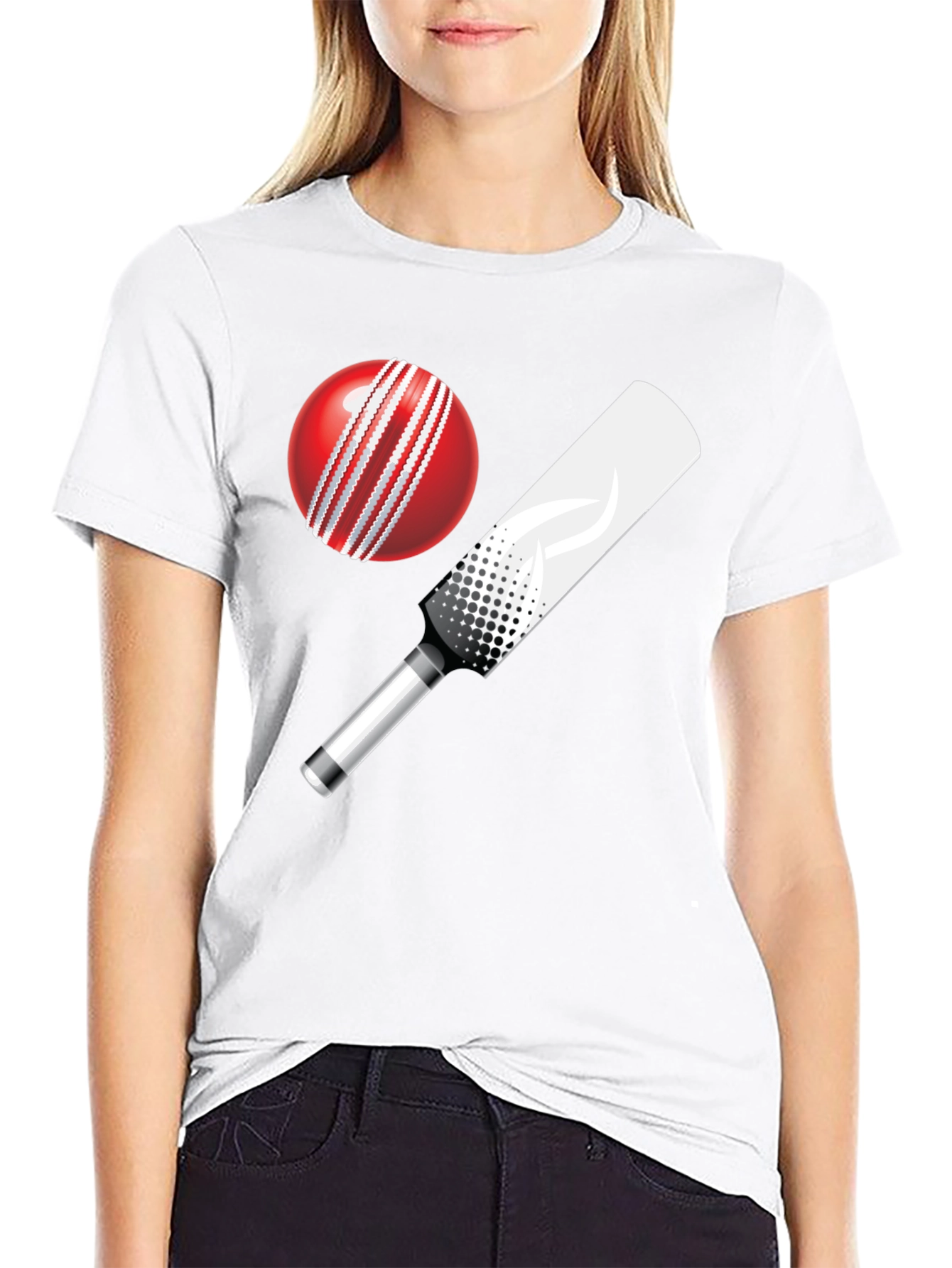 Cricket Ball and Bat Graphic T-Shirt