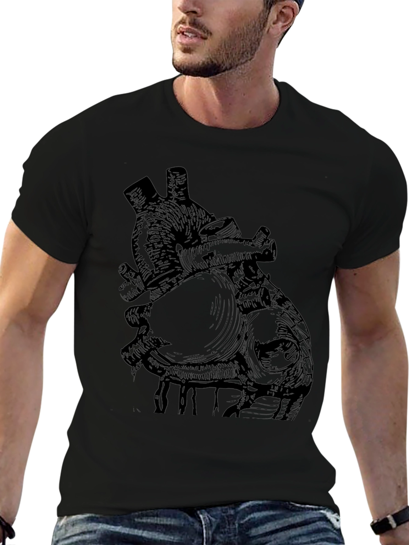 Anatomical Heart Print Black T-Shirt